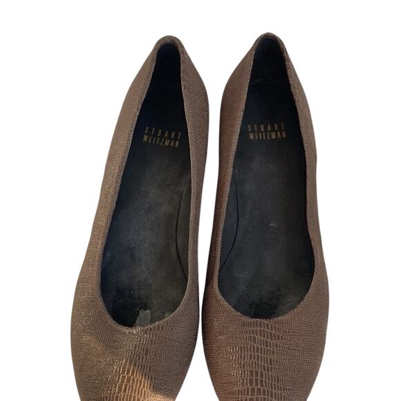 Brown Stuart Weitzman Faux Alligator Printed Wedges Art Deco Boho Western South - Picture 1 of 9